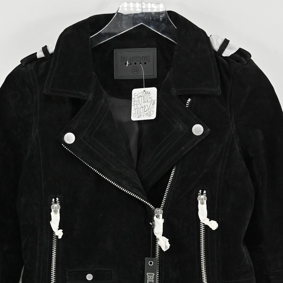 BlankNYC Free People Suede Moto Jacket Womens Sz XS Black Cropped Biker Leather - Picture 10 of 13